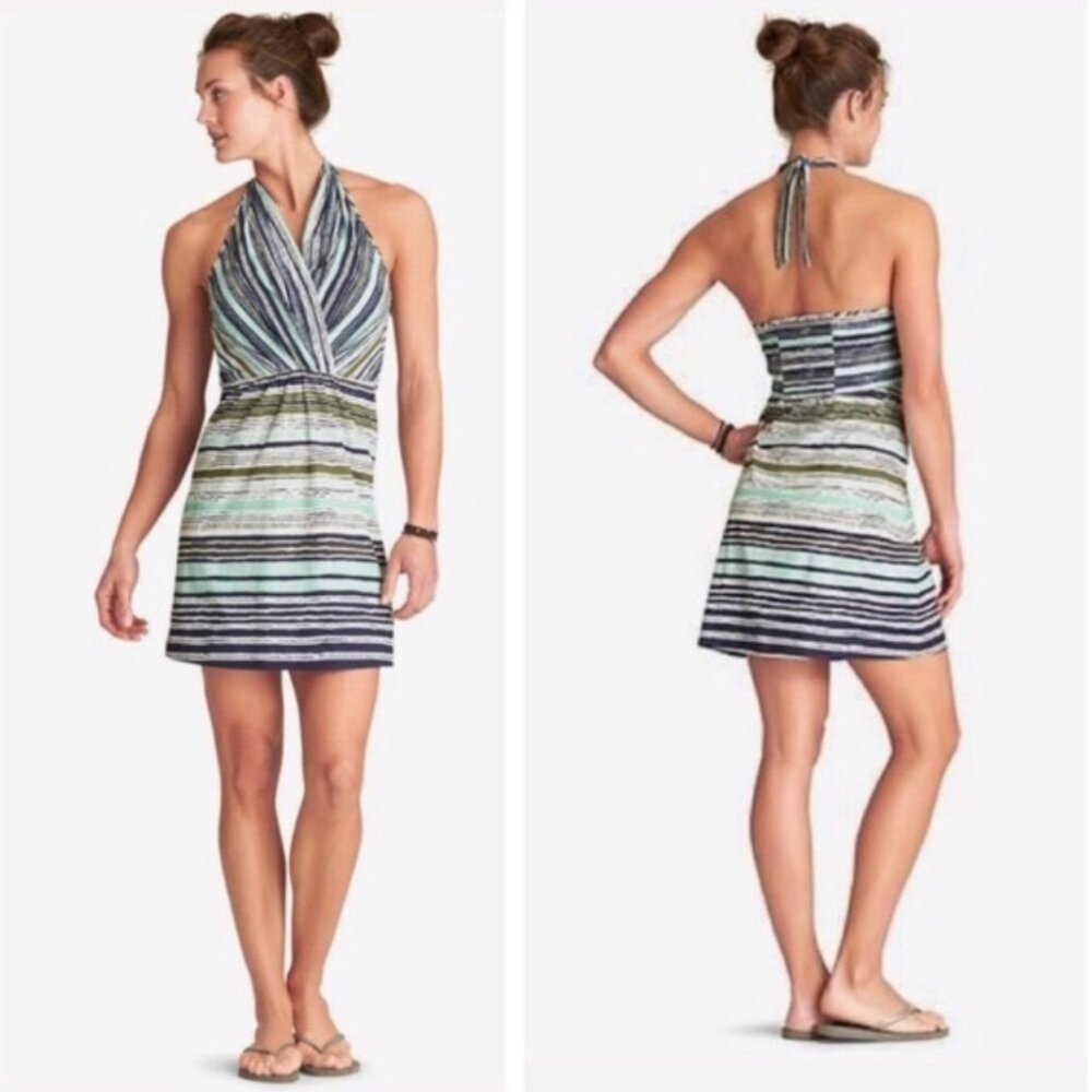 NWT Athleta | Go Anywhere Halter Dress in Shale Stripe | Size 0